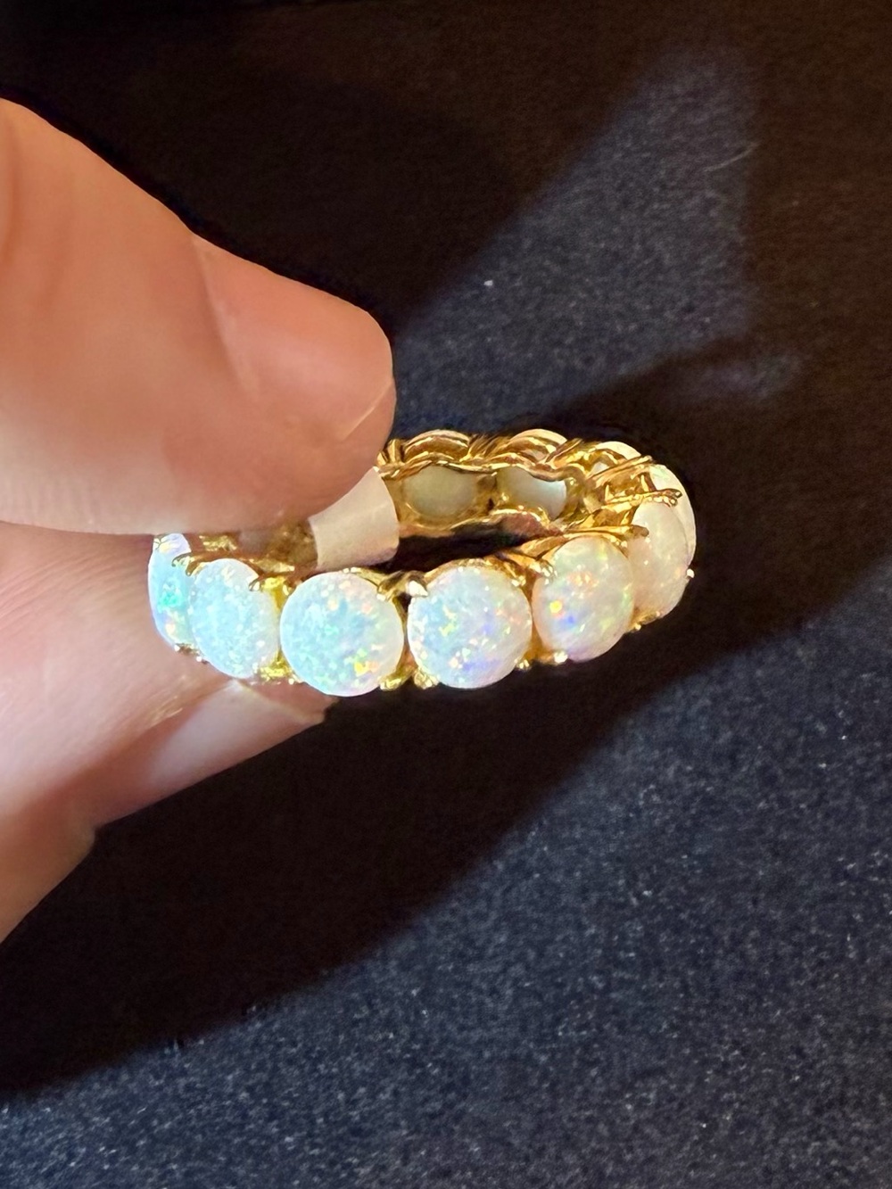 NEVER BEFORE WORN-Gold Over 925 Stirling Silver Opal Eternity Band Ring Size 5